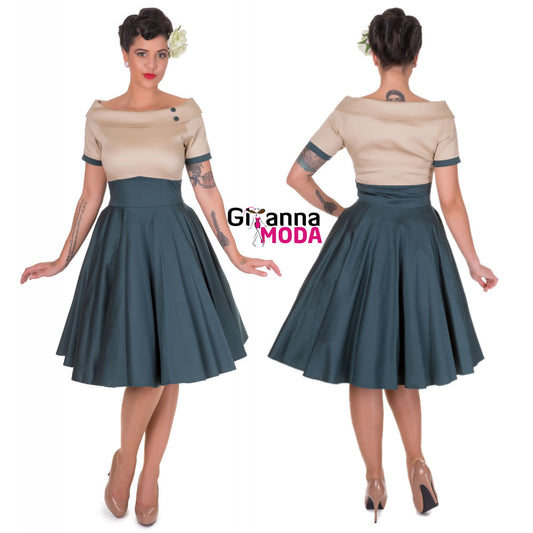 Vintage Beige Dark Green Dress