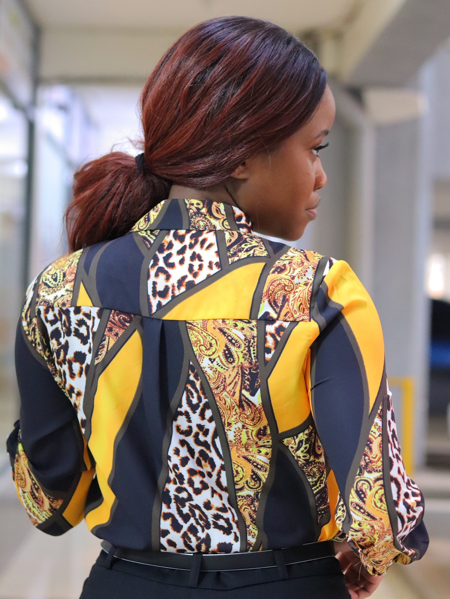 Cheetah Print Black and Yellow Blouse