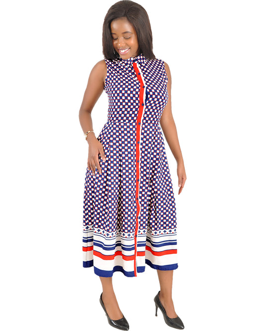 Red Button-Through Sleeveless Dress