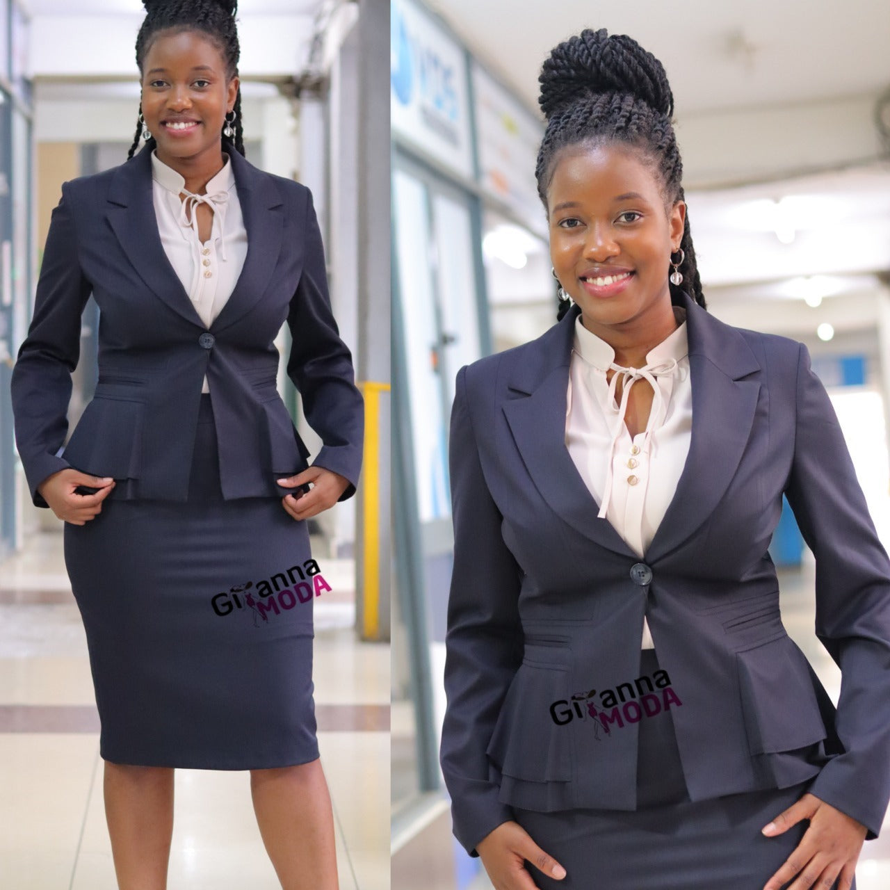 Single Breasted Navy Blue Skirt Suit