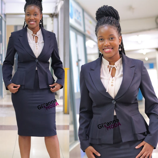 Single Breasted Navy Blue Skirt Suit