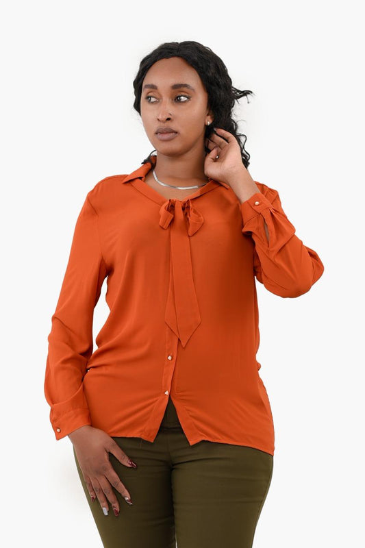 Front Tie Button Down Blouse