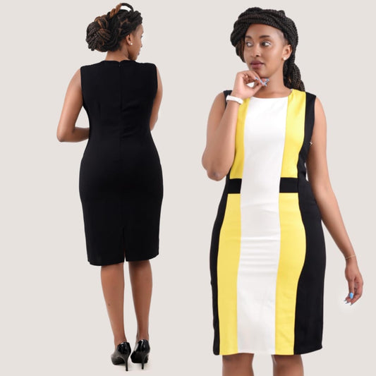 Yellow/Black Contrast Sleeveless Dress