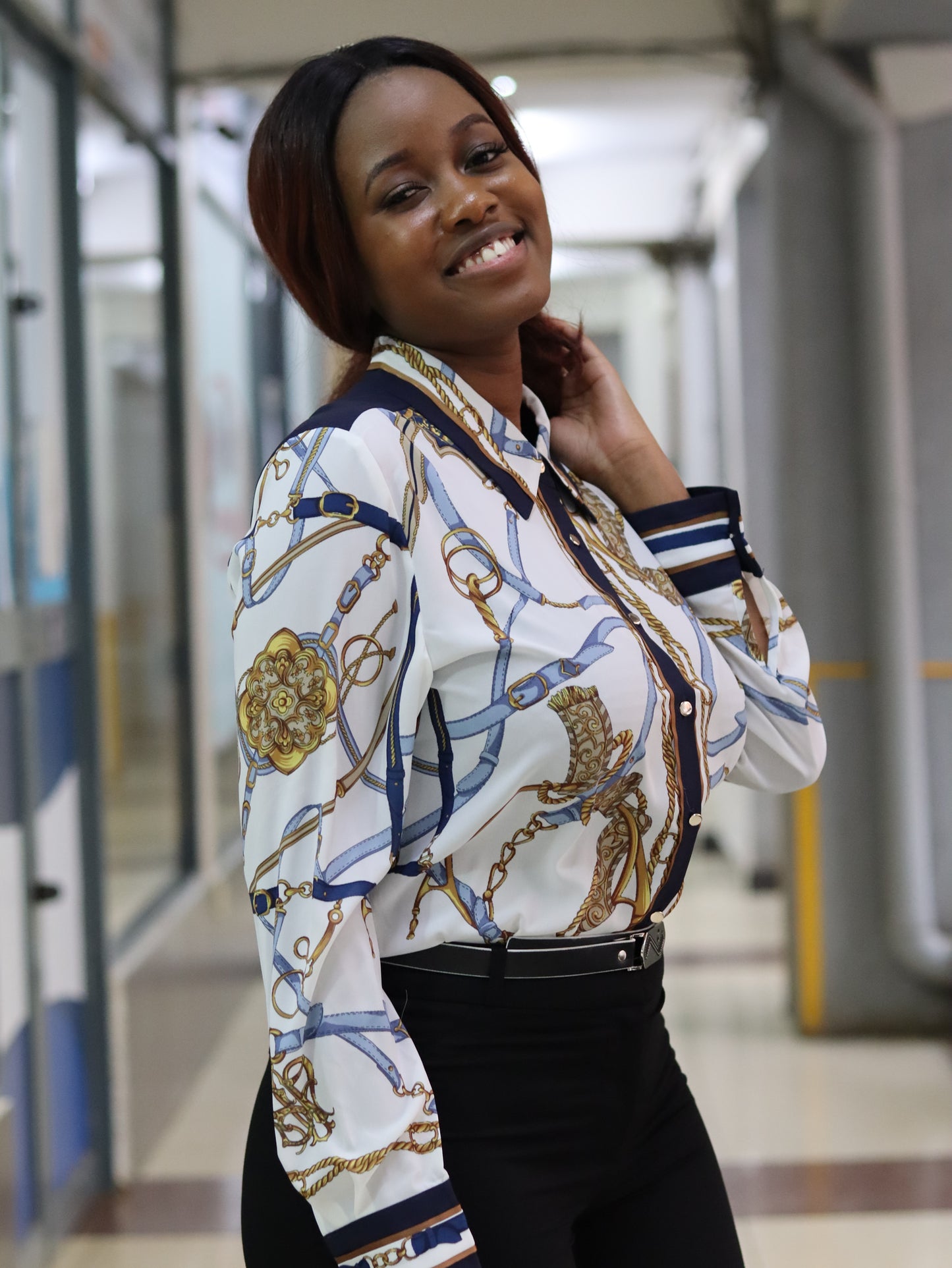 Nautical Inspired White Floral Blouse