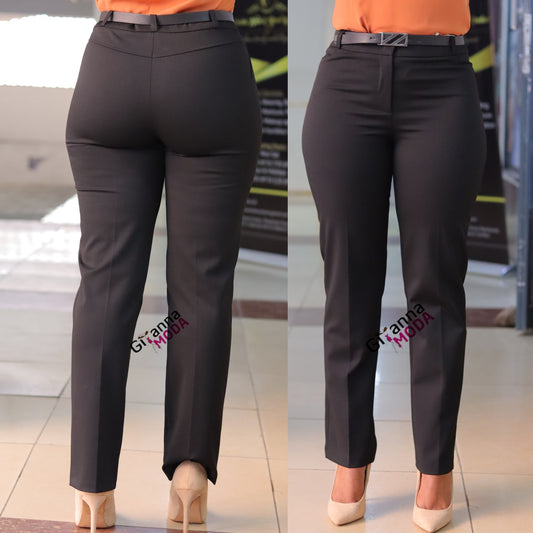 Straight Fit Black Belted Trouser