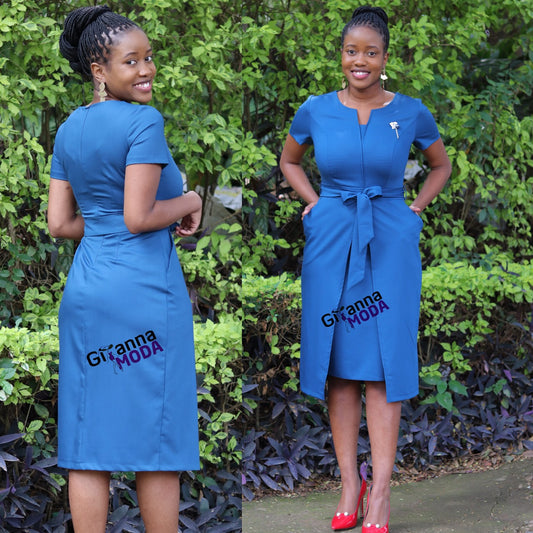 Petrol Blue Faux Wrap Dress