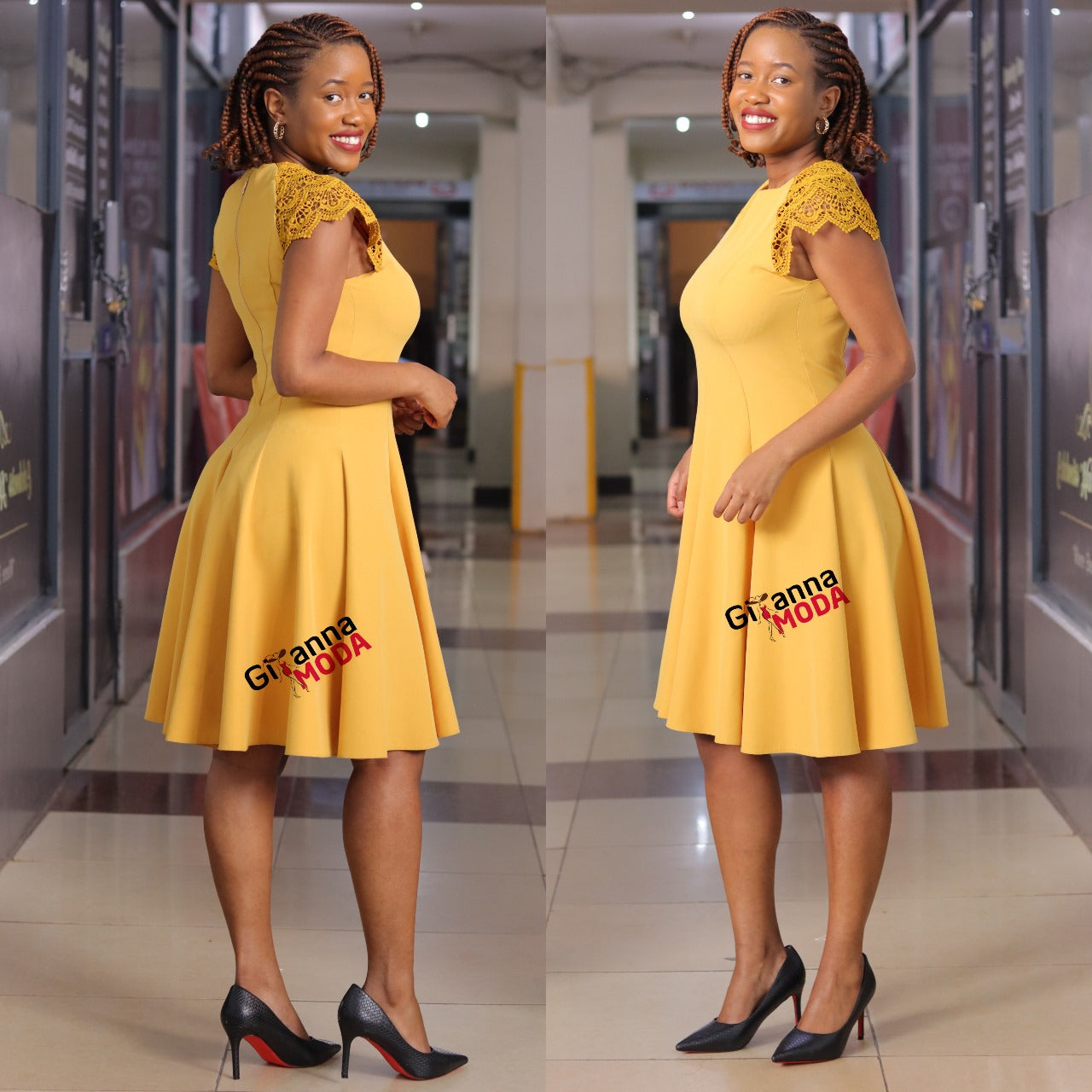 Mustard Cap Sleeve Skater Dress