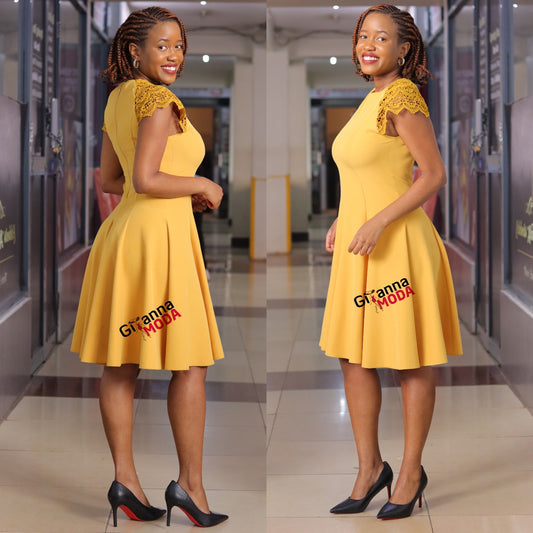 Mustard Cap Sleeve Skater Dress