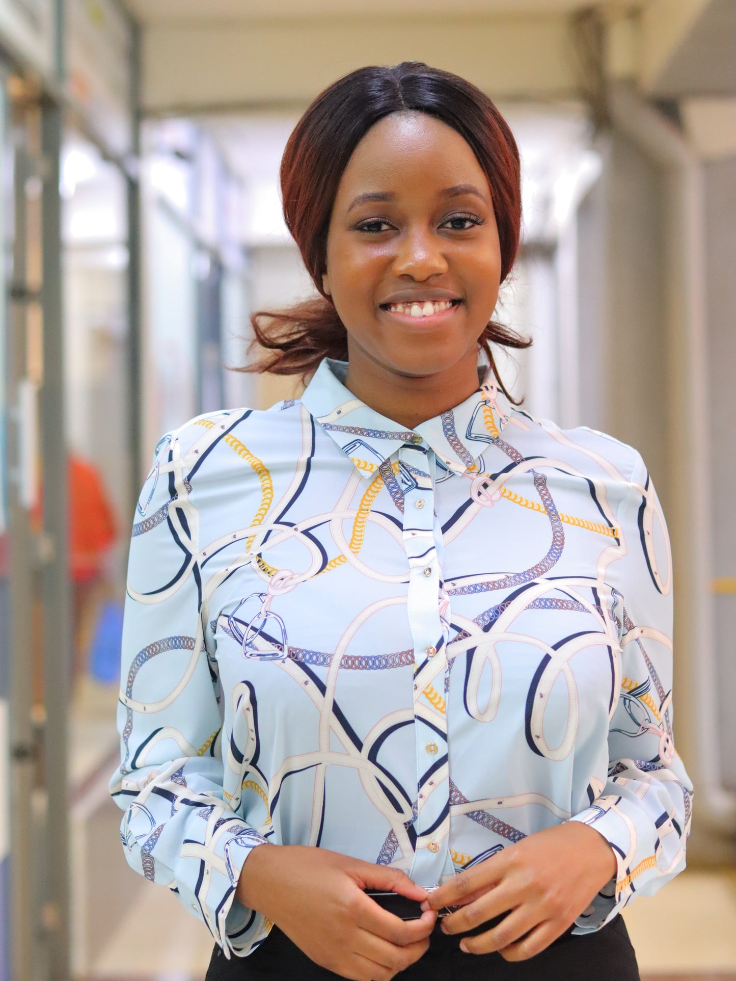 Chain Print Light Blue Collared Blouse