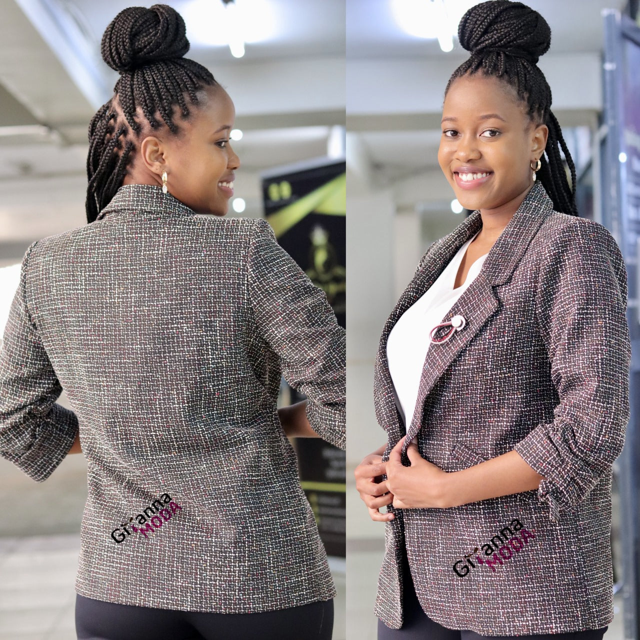 Black Ruched Sleeve Blazer