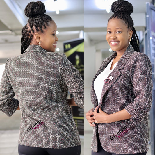 Black Ruched Sleeve Blazer