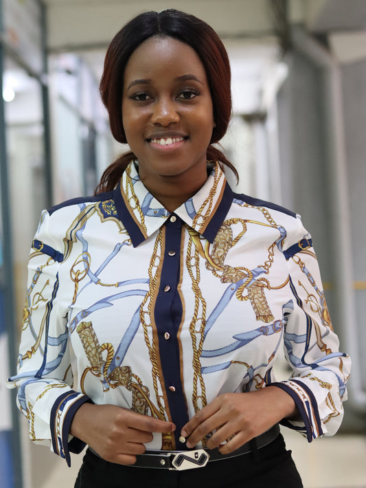 Nautical Inspired White Floral Blouse