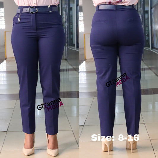 Faux Pockets Blue D-Belted Trouser