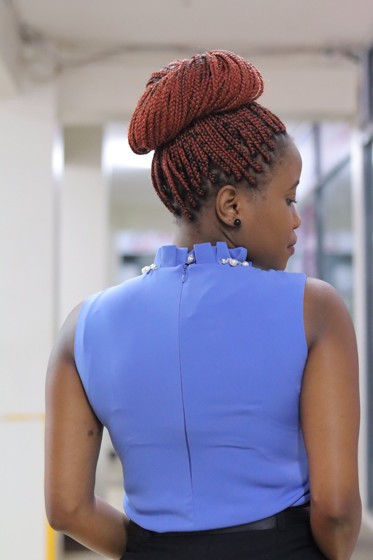 Pearl Embellished Frilled Blue Blouse