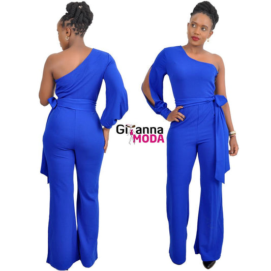 Cobalt Blue Split Sleeve Cuffed Jumpsuit