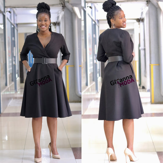 Black V-Neck Belted Skater