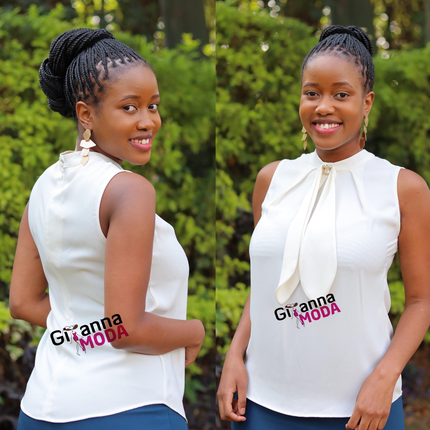 Mock Neck with Zip Closure Off-White Blouse