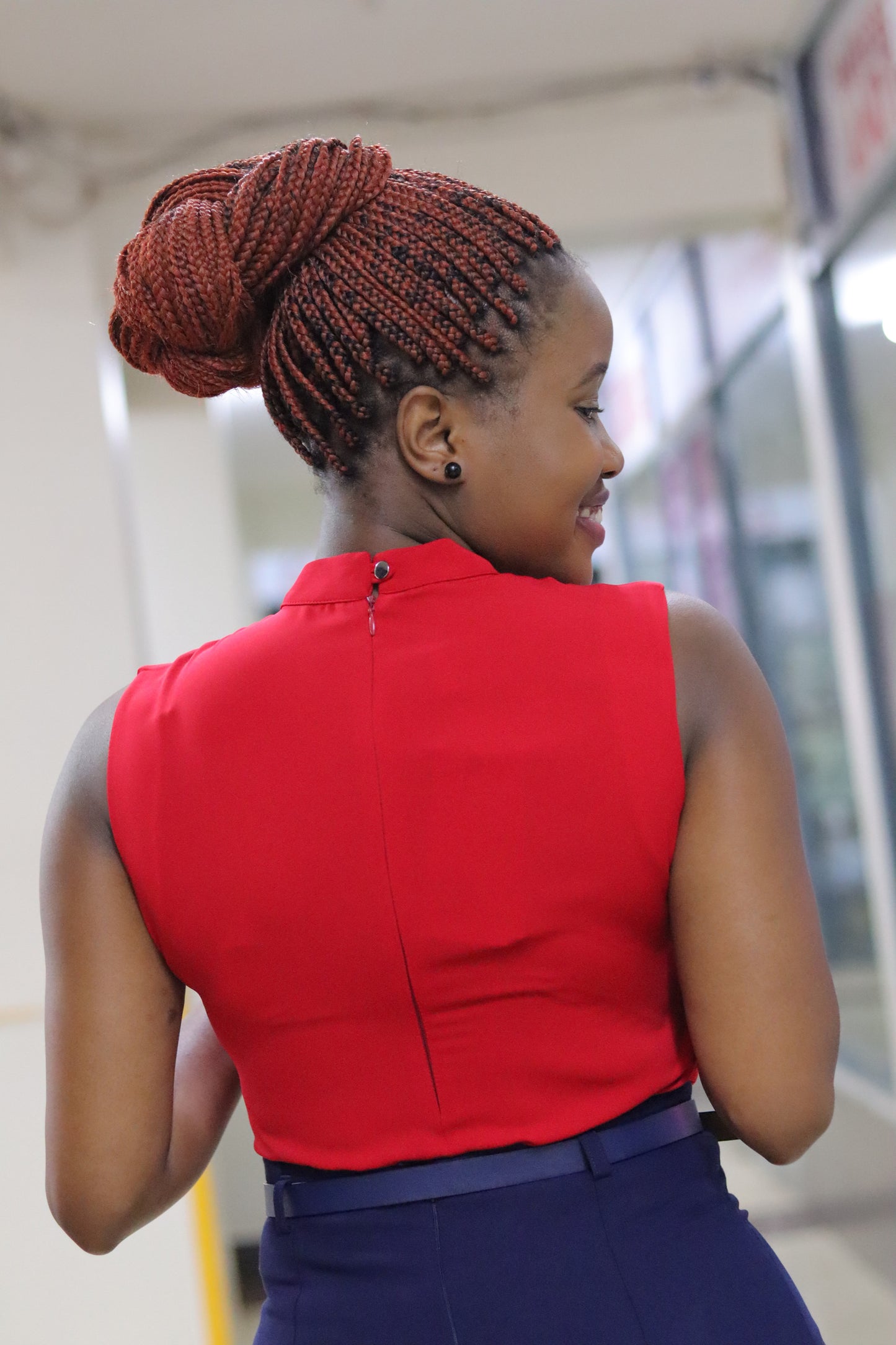 Front Ruffled Neck Blouse in Red