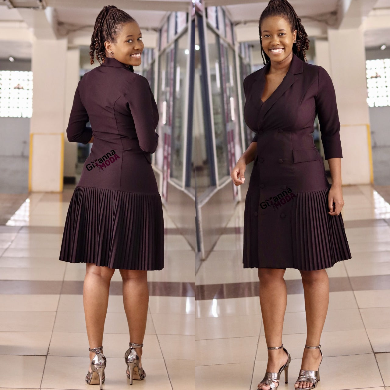 Black Sunray Hem Blazer Dress