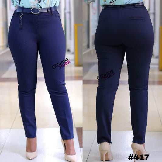 Faux Pockets Loops Belted Trouser