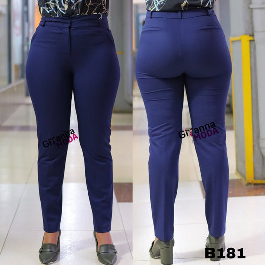 Faux Pockets Blue Belted Trouser