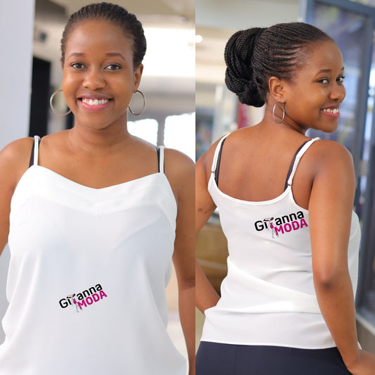 Adjustable Straps White V-Neck Cami