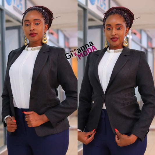 Regular Fit Grey One Button Blazer