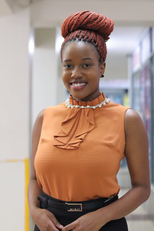 Pearl Embellished Frilled Brown Blouse