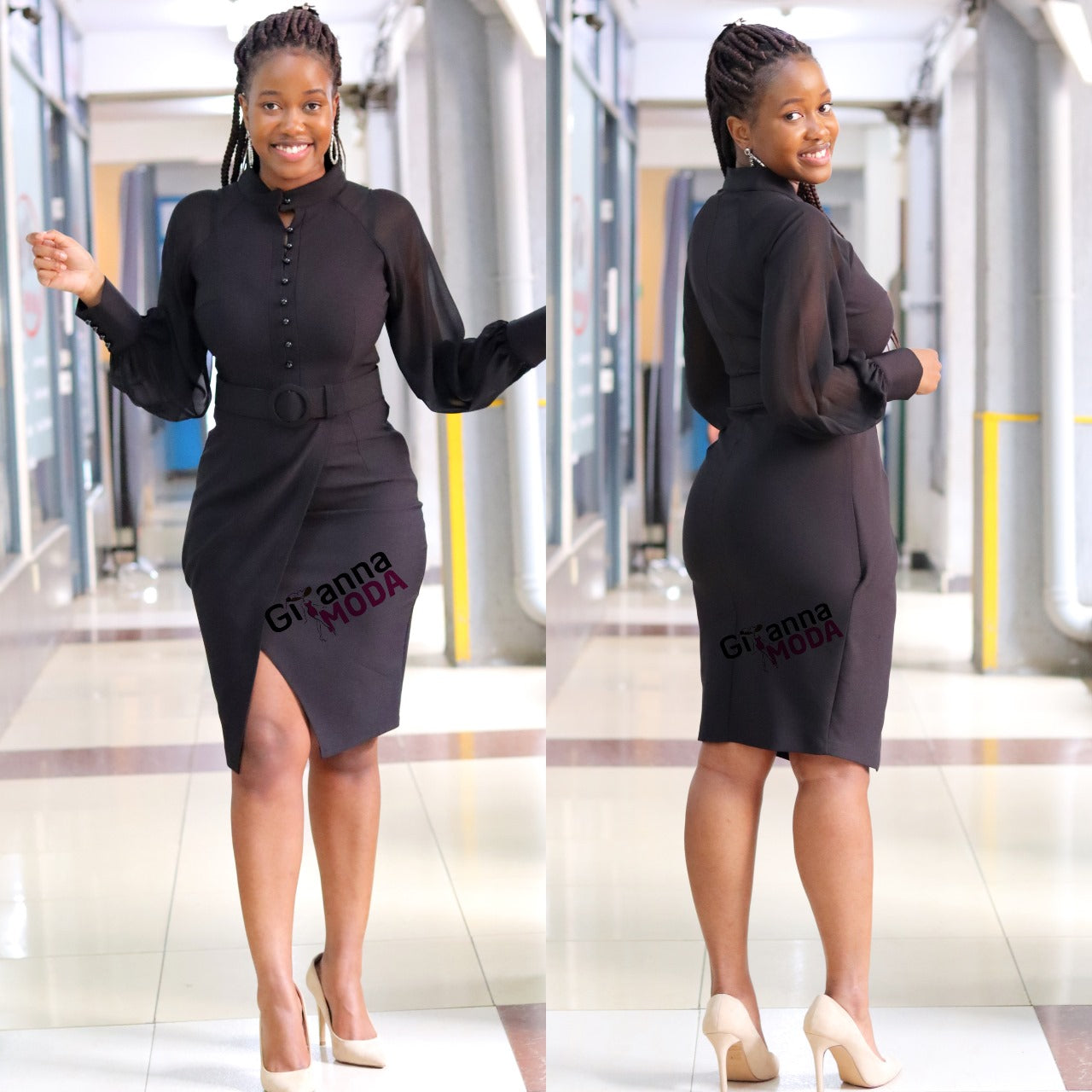 Black Sleeved Wrap Bodycon