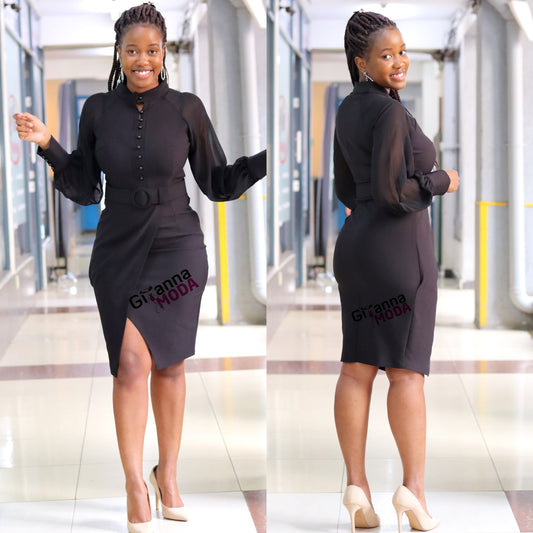 Black Sleeved Wrap Bodycon