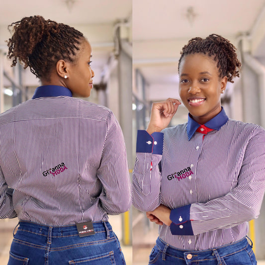 Pin Stripped Navy/White Long Sleeved Blouse