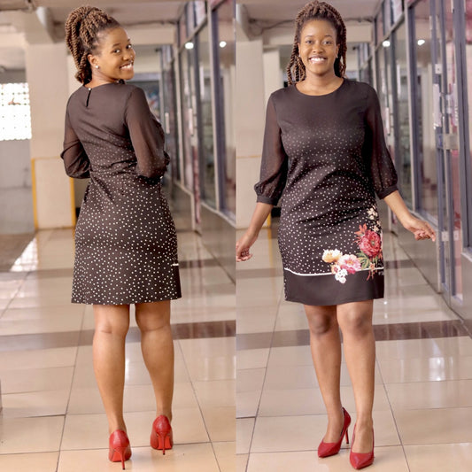 Black Polka Sleeved Shift Dress