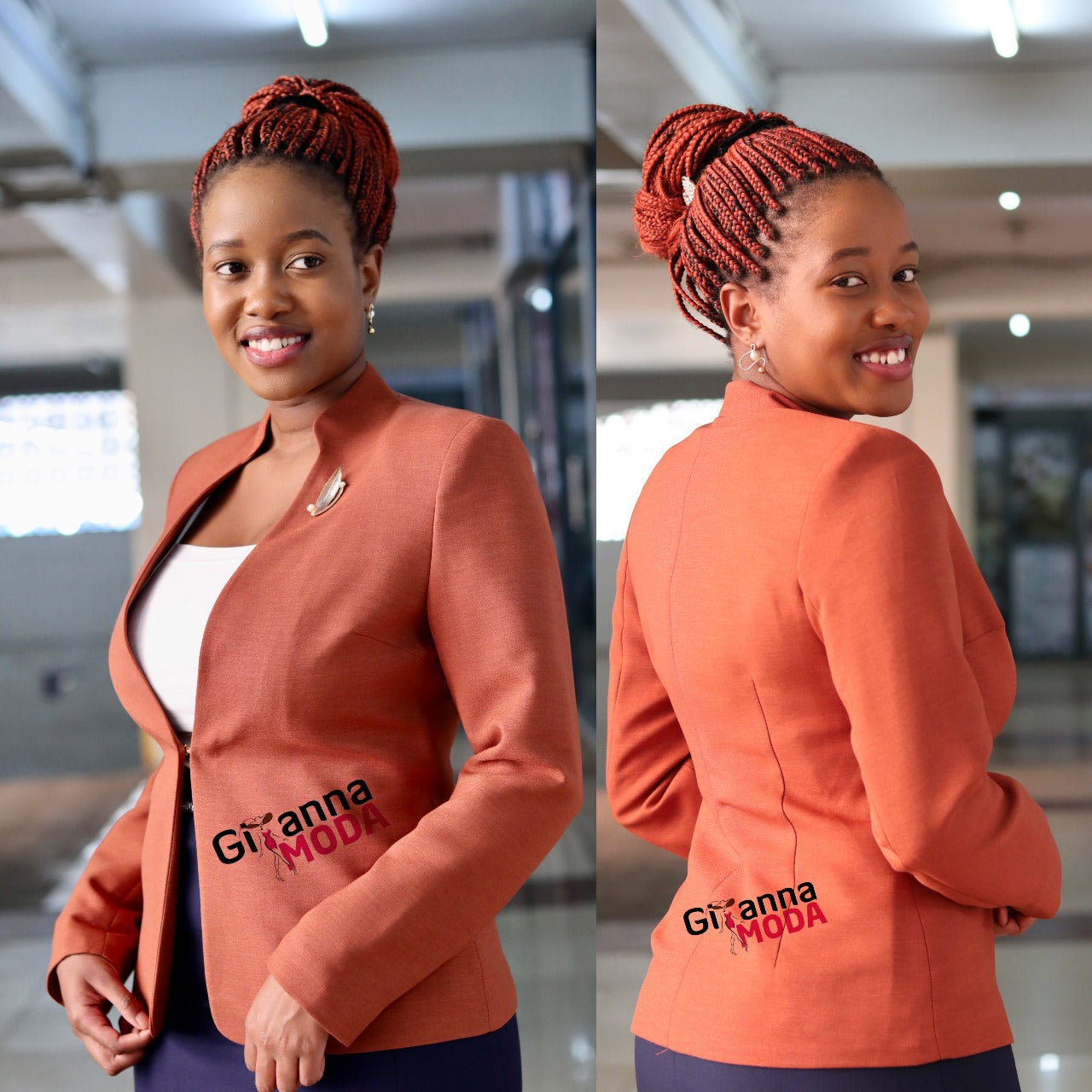 Brown Chinese Collar Blazer