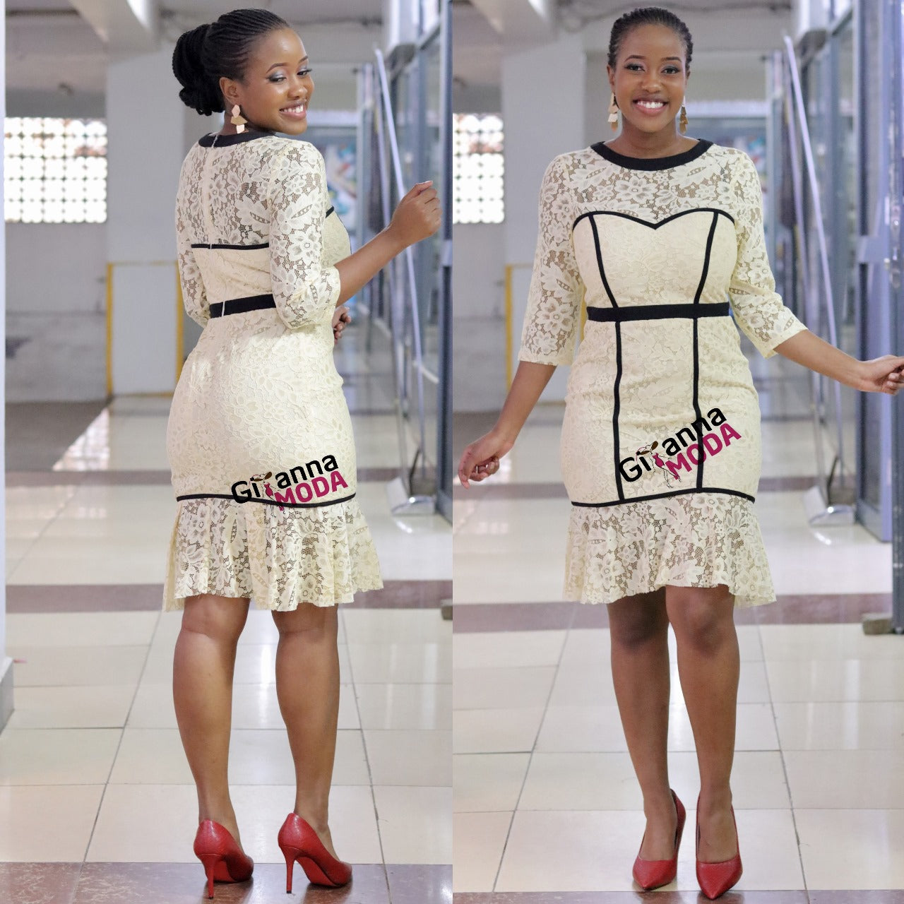 Cream Lace Pephem Dress