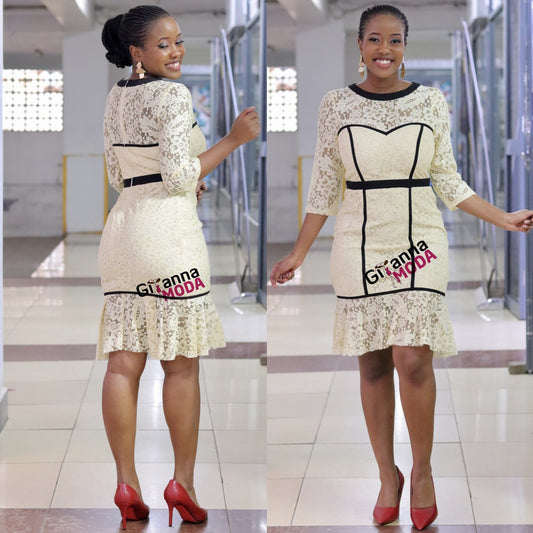 Cream Lace Pephem Dress