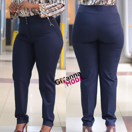 High Waist Side Band Trouser in Navy