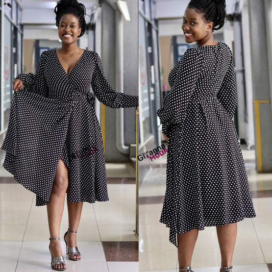 Handkerchief Hem Wrap Polka Dress